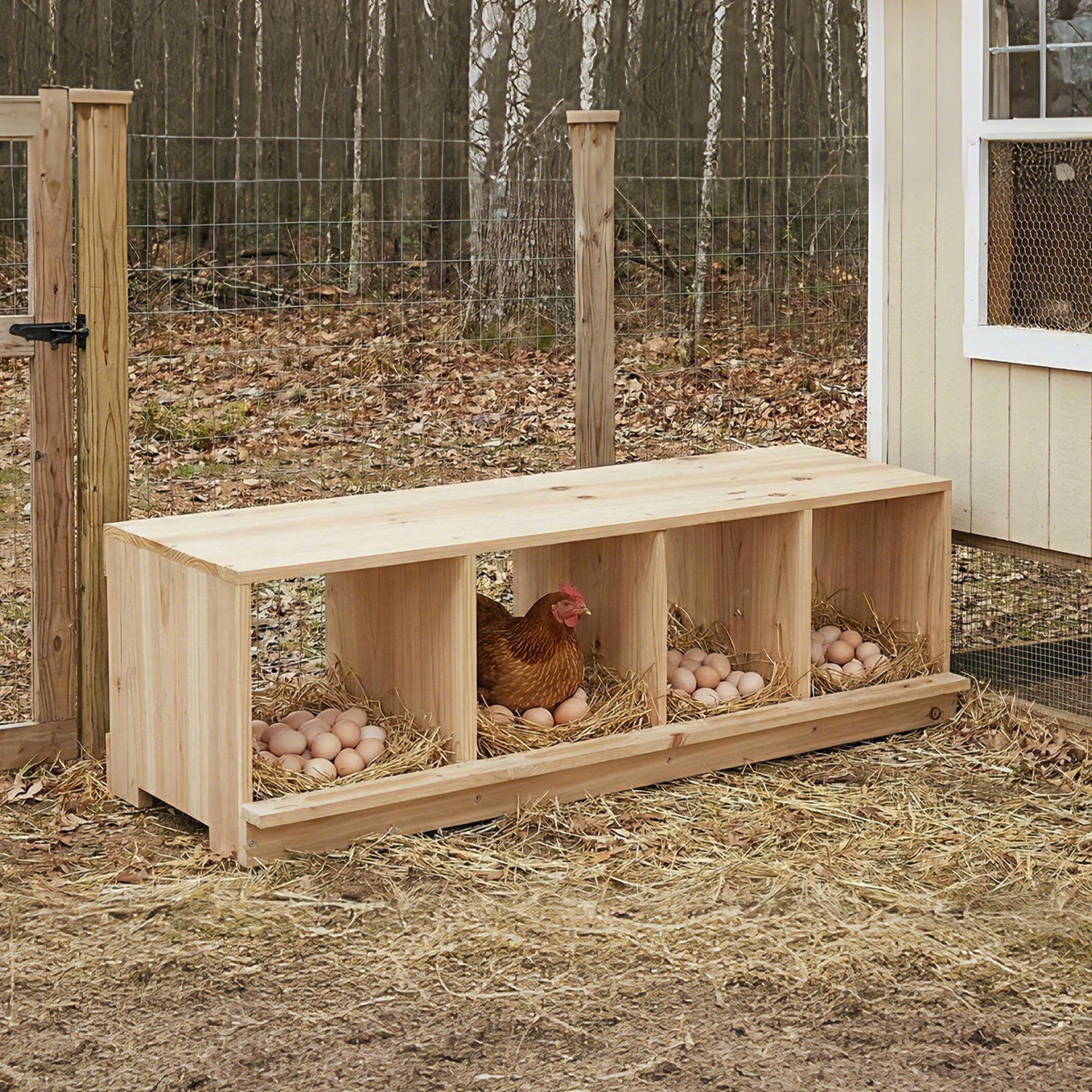 Garvee Heavy Duty Wooden Chicken Nesting Box for Poultry Coops – 4-Compartment Single Layer – Easy Assembly – Secure Egg Collection – Ideal for Hens, Chickens, Ducks – Durable Construction – Specs: Single Layer, 4 Compartments