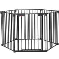 Garvee Adjustable Metal Pet Safety Gate, 6-Panel 29" High Collapsible Playpen with Lockable Door, Portable Indoor/Outdoor Barrier for Stairs, Doorways, RV, Camping, Yard, Garden, Black