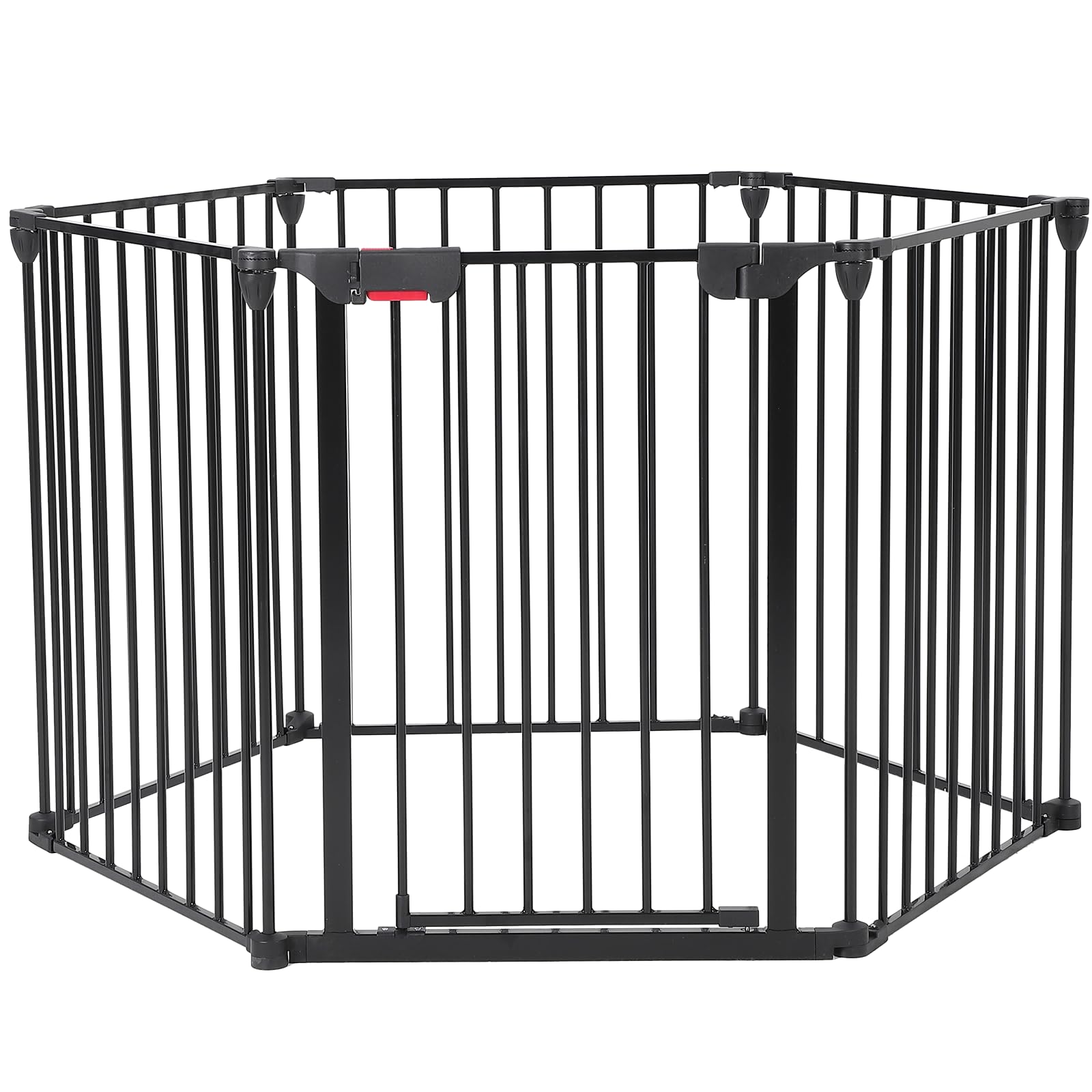 Garvee Adjustable Metal Pet Safety Gate, 6-Panel 29" High Collapsible Playpen with Lockable Door, Portable Indoor/Outdoor Barrier for Stairs, Doorways, RV, Camping, Yard, Garden, Black