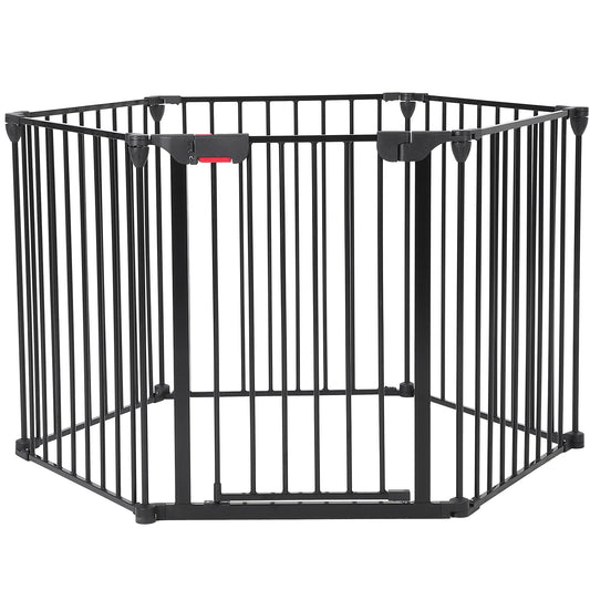 Garvee Adjustable Metal Pet Safety Gate, 6-Panel 29" High Collapsible Playpen with Lockable Door, Portable Indoor/Outdoor Barrier for Stairs, Doorways, RV, Camping, Yard, Garden, Black