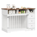 Garvee 48" Dog Crate Furniture with Bowls, Heavy Duty Dog Kennel End Table with 3 Storage Drawers, Locking Door, Farmhouse Style Pet Crate Cabinet for Medium Small Dogs, White