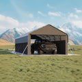 Garvee Enclosed Metal Carport 12×24 ft, 220g PE Tarp, 1.6" 19-Gauge Steel Frame with Roll-Up Doors for Trucks Boats Tractors
