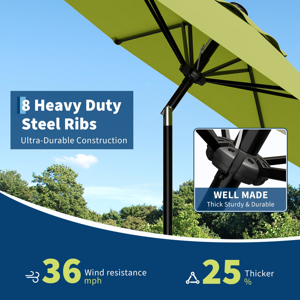 Garvee 10FT Green Fruit brand Green Patio Umbrella for Outdoor Table – Waterproof Market Parasol, Smooth Crank Lift, Push Button Tilt, 8 Sturdy Ribs, UV Protection – Pool, Deck, Garden, Yard