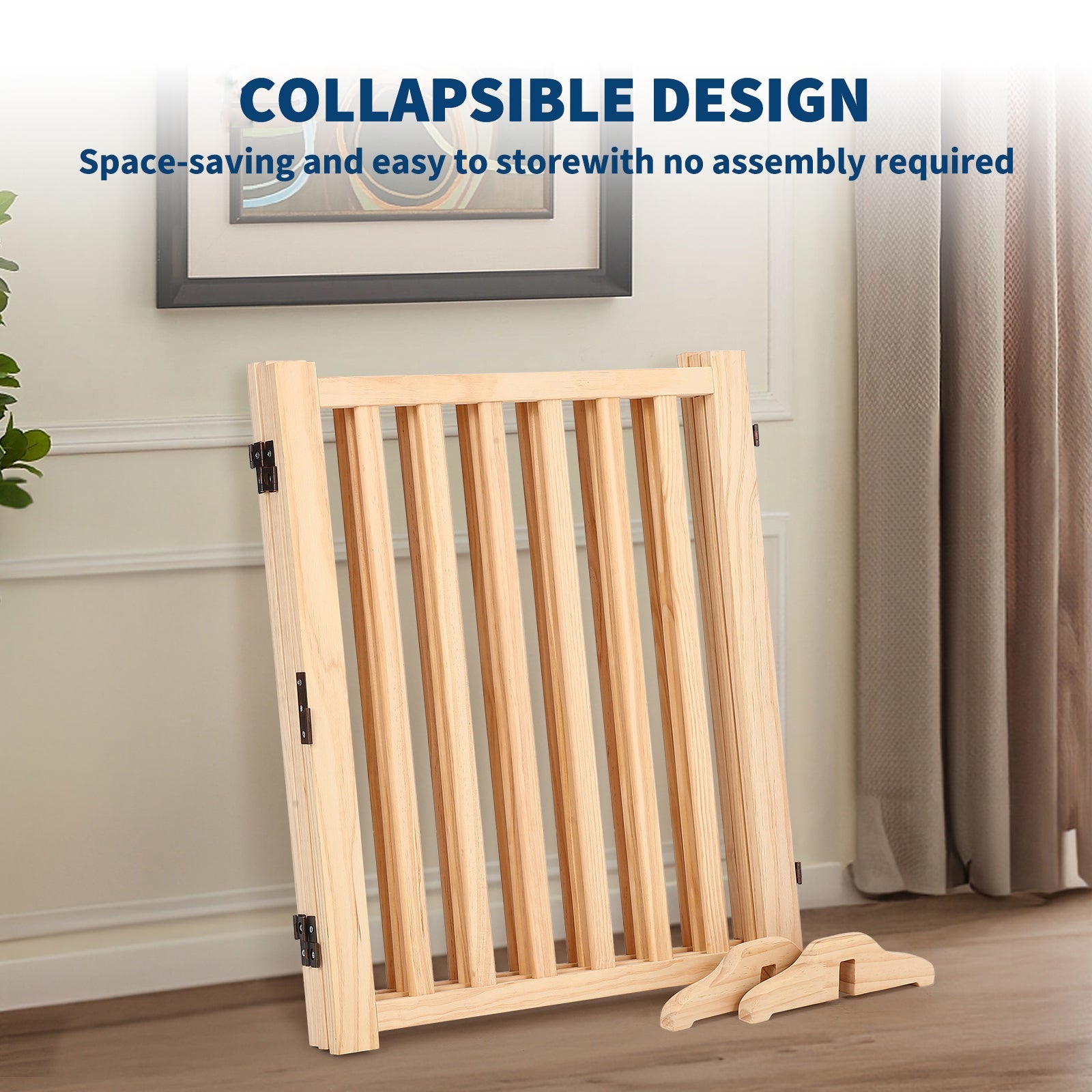 Garvee Wooden Freestanding Dog Gate, Collapsible Pet Gate with Support Feet, Indoor Dog Fence for The House,Doorways, Stairs，Expandable Pet Fence -3 Panel H:24”