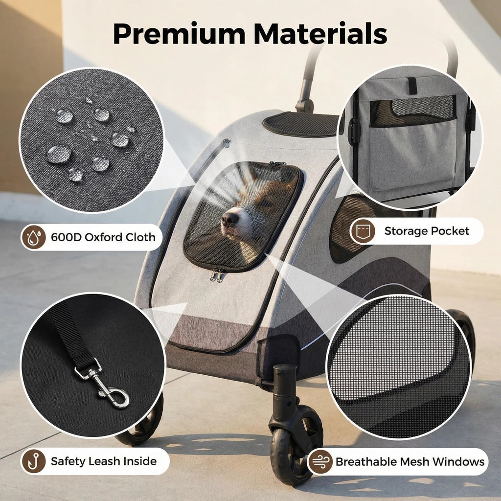 Garvee Foldable Dog Stroller, Large Dog Carrier with 360° Wheels, Adjustable Handle & Storage Pocket, Portable Puppy Travel Strollers, Pet Wagon for Large Dogs, 135 Lbs Capacity, Black