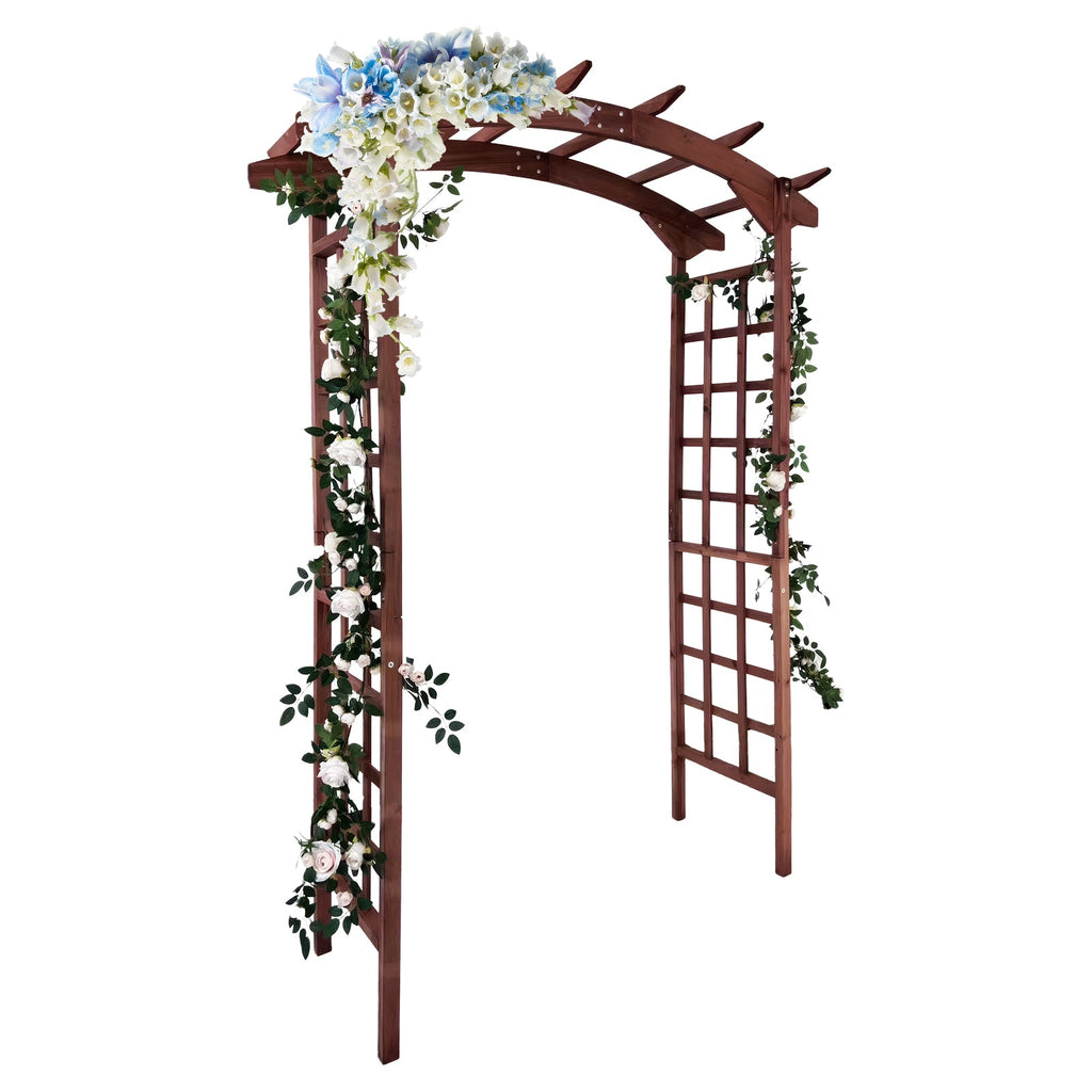 Garvee 85-Inch Wooden Garden Arbor Trellis, Fir Wood Arched Pergola for Climbing Plants, Wedding, Patio, Lawn & Backyard, Teak, Arched Top