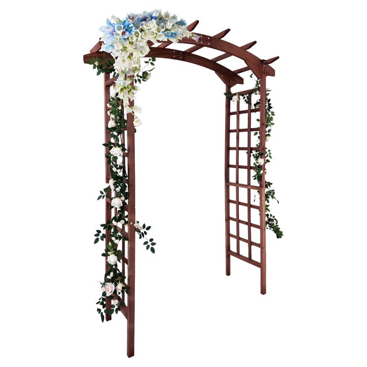 Garvee 85-Inch Wooden Garden Arbor Trellis, Fir Wood Arched Pergola for Climbing Plants, Wedding, Patio, Lawn & Backyard, Teak, Arched Top