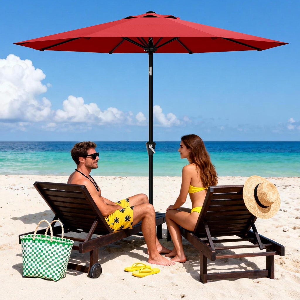 Garvee 10FT Red Patio Umbrella for Outdoor Table – UV Protection, Waterproof Market Umbrella, Smooth Crank Lift, Push Button Tilt, 8 Sturdy Ribs – For Deck, Pool, Garden, Yard