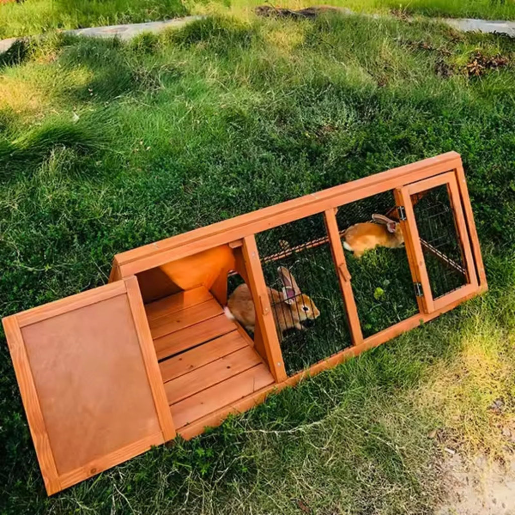 Garvee Wooden Outdoor Small Animal Hutch with Run and Double Doors – Portable A-Frame Rabbit Cage, Chicken & Quail Coop – Ventilated Shelter for Rabbits, Guinea Pigs, Hamsters – Bright Orange Red
