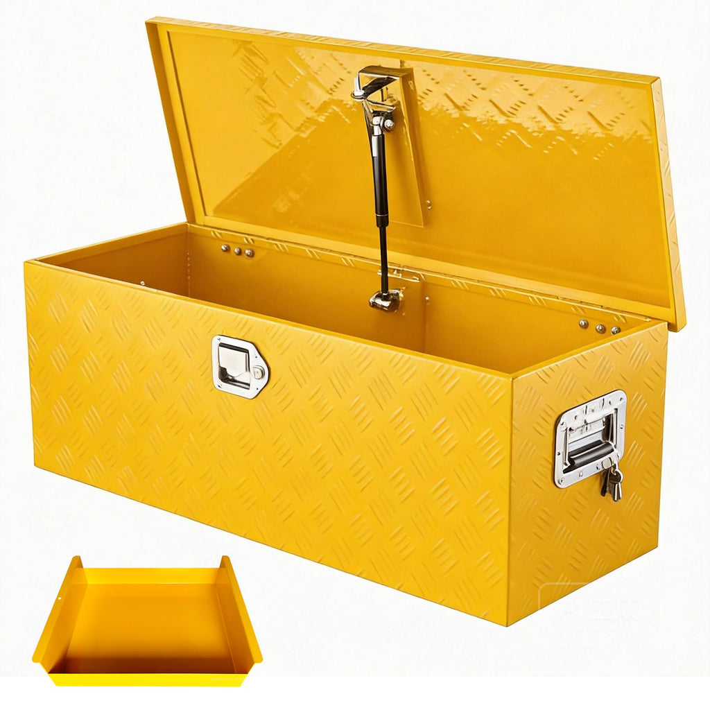 Garvee 30"x15"x15" Aluminum Truck Bed Tool Box, Weatherproof Storage Chest with Lock & Keys, Side Handles, Gas Strut Lid, Large-Capacity Heavy-Duty Organizer for Pickup, Trailer, and RV, Yellow