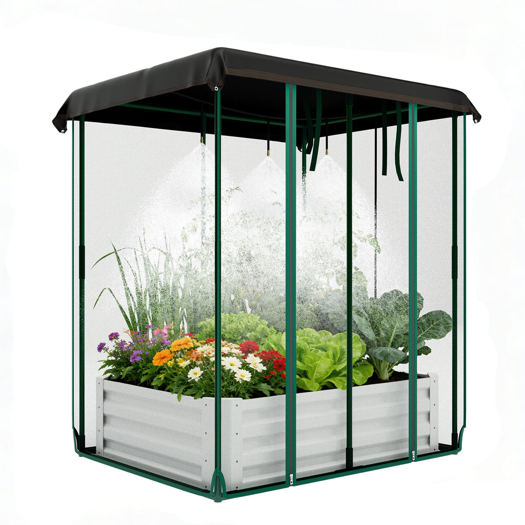 Garvee High-Quality Steel Rectangular Planting Bed with Insect-Proof Net, Integrated Garden Irrigation System, Raised Garden Bed for Vegetables and Flowers