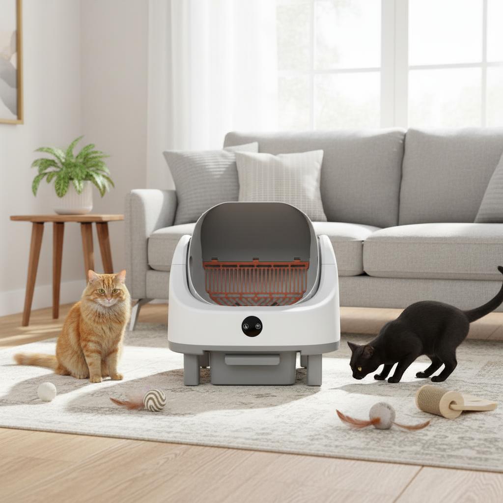Garvee Self Cleaning Litter Box, Automatic Litter Box for Multiple Cats, Open-Top Robot with APP Control & Real-Time Monitor, Odor Control for Multiple Cats, 9L Capacity, Infrared Safety Sensor