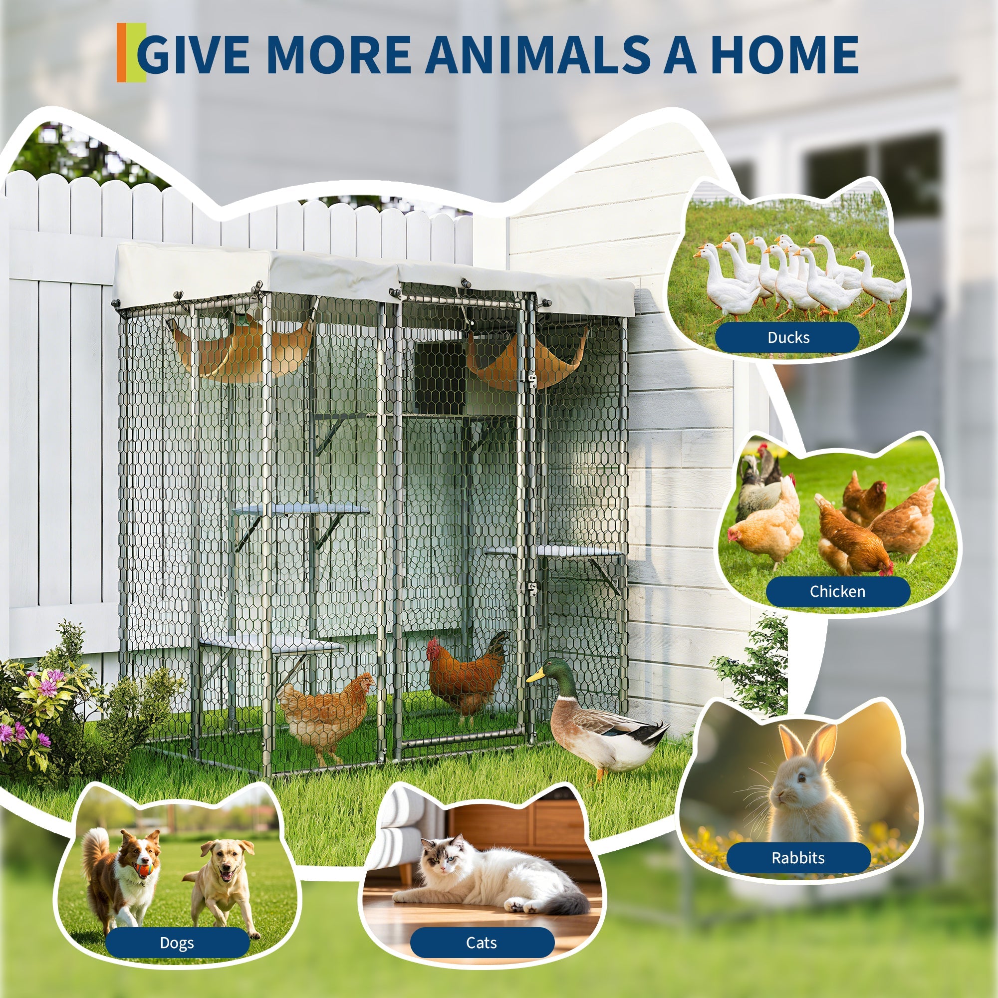 Garvee Large Outdoor Cat House Catio, Walk-In Metal Enclosure with 4 Platforms, Hammock, Weatherproof Canopy, Resting Condo, Spacious Shelter for Multiple Cats, Patio/Yard Use – Size JYCC-X200