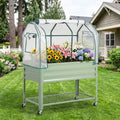 Garvee Raised Garden Bed with Cover 48" × 24" × 55", Green Galvanized Metal Planter Box with PE Greenhouse Cover, Legs & Drainage Holes