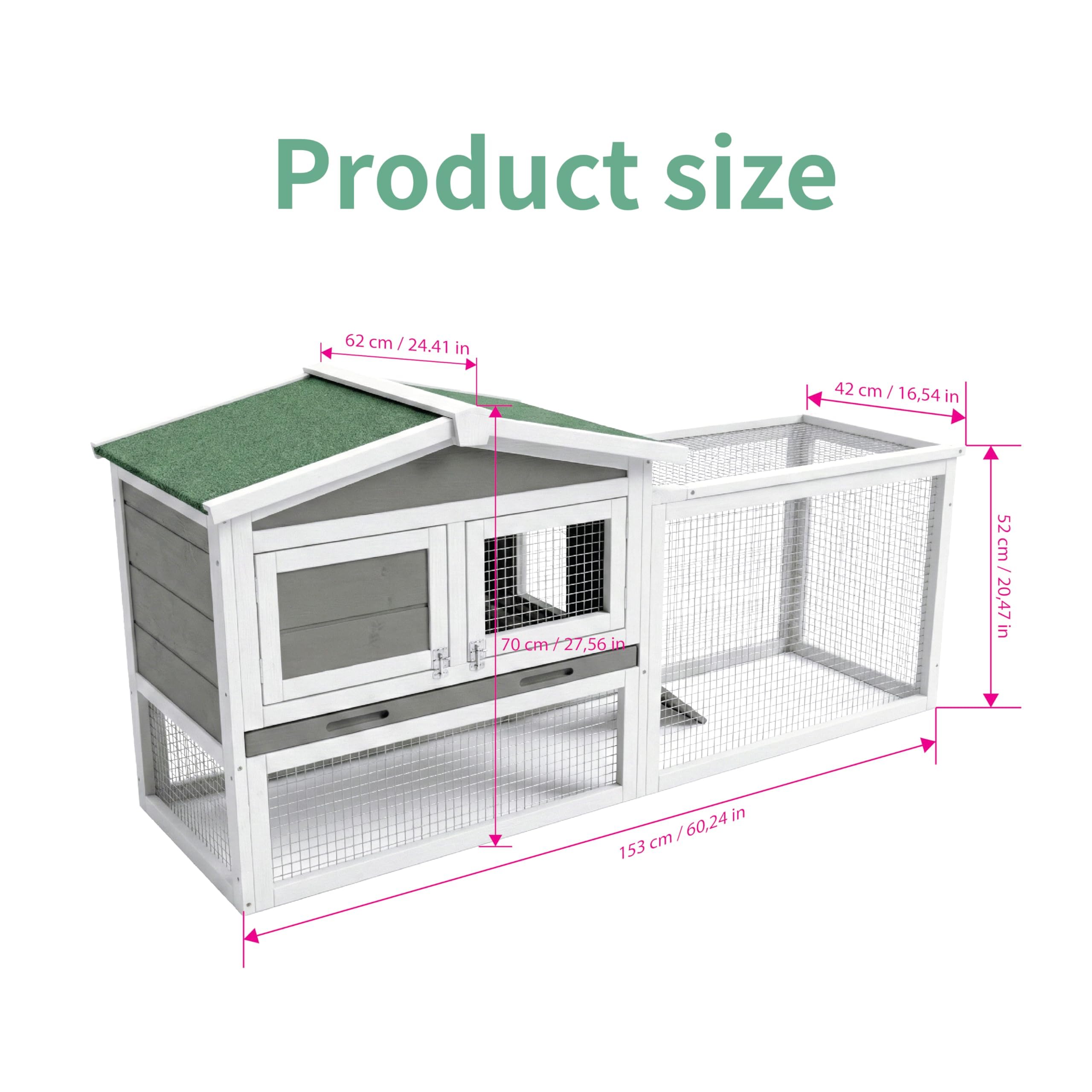 Garvee Large 2-Story Wooden Small Animal Cage for Rabbits, Guinea Pigs & Chickens - Weatherproof Indoor Outdoor Hutch with Anti-Chew Metal Frame, Removable Wire Netting, Leak-Proof Pull-Out Tray, Gray