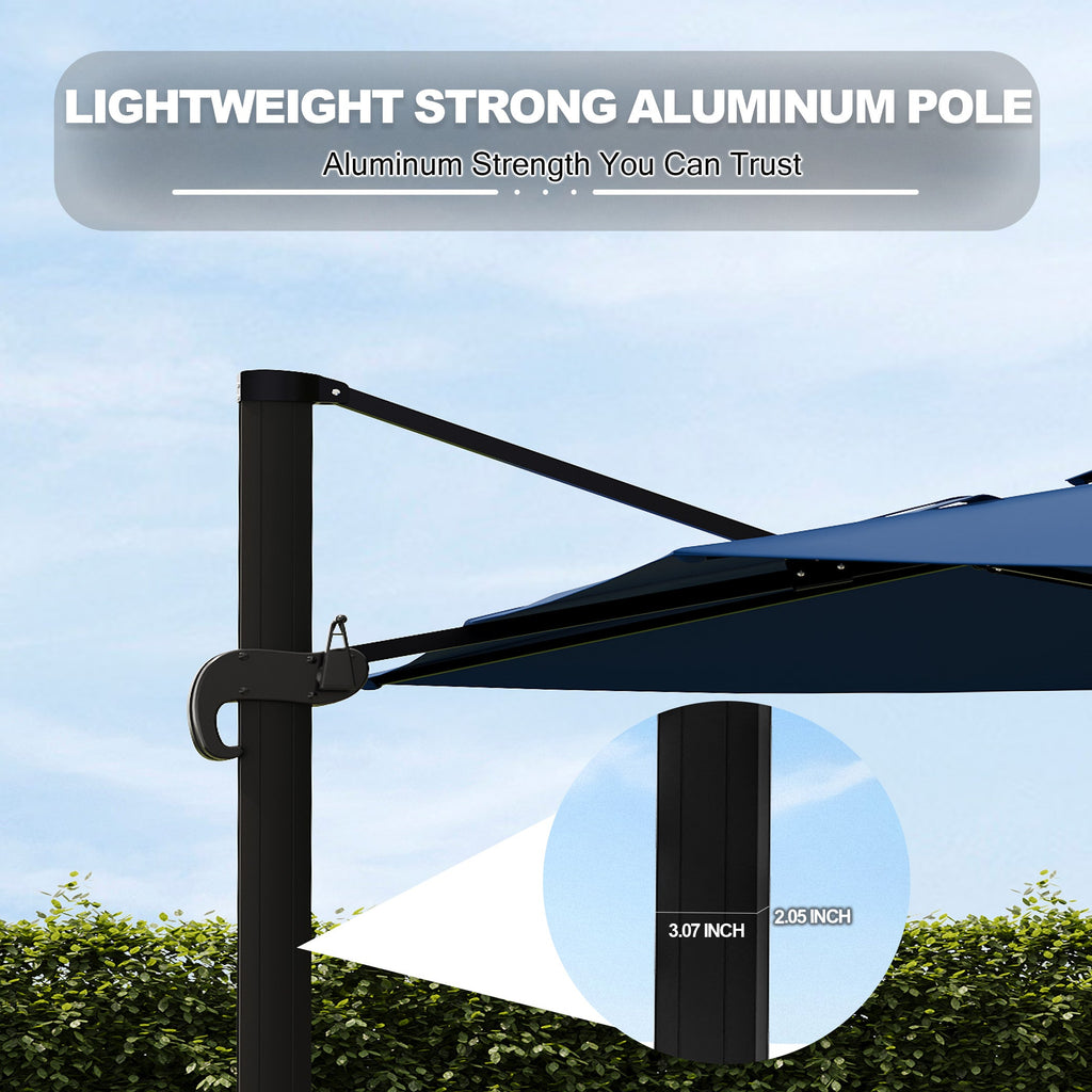 Garvee 10' × 10' Cantilever Patio Umbrella, 360° Rotating Aluminum Offset Umbrella with Adjustable Height, Navy Blue, Base Not Included