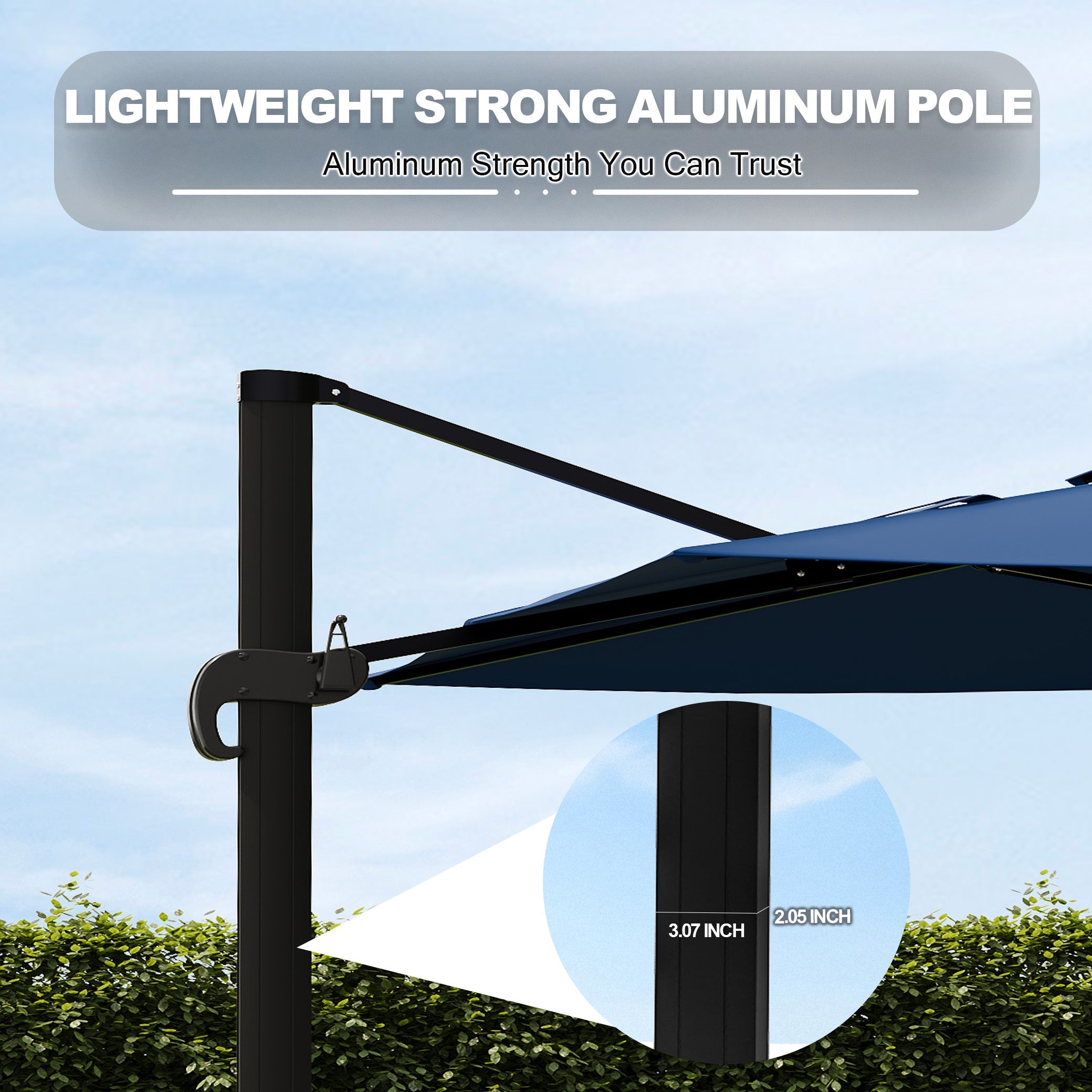 Garvee 10' × 10' Cantilever Patio Umbrella, 360° Rotating Aluminum Offset Umbrella with Adjustable Height, Navy Blue, Base Not Included