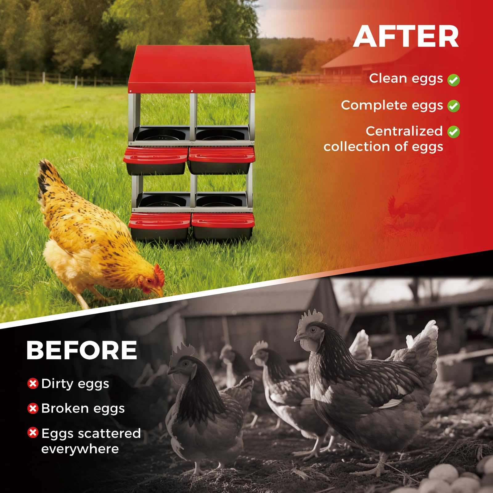 Garvee Chicken Nesting Boxes, 2x2 Hole Metal Wall Mount Roll Away Nest with Removable Trays and Roll Out Egg Collection for Chicken Coop