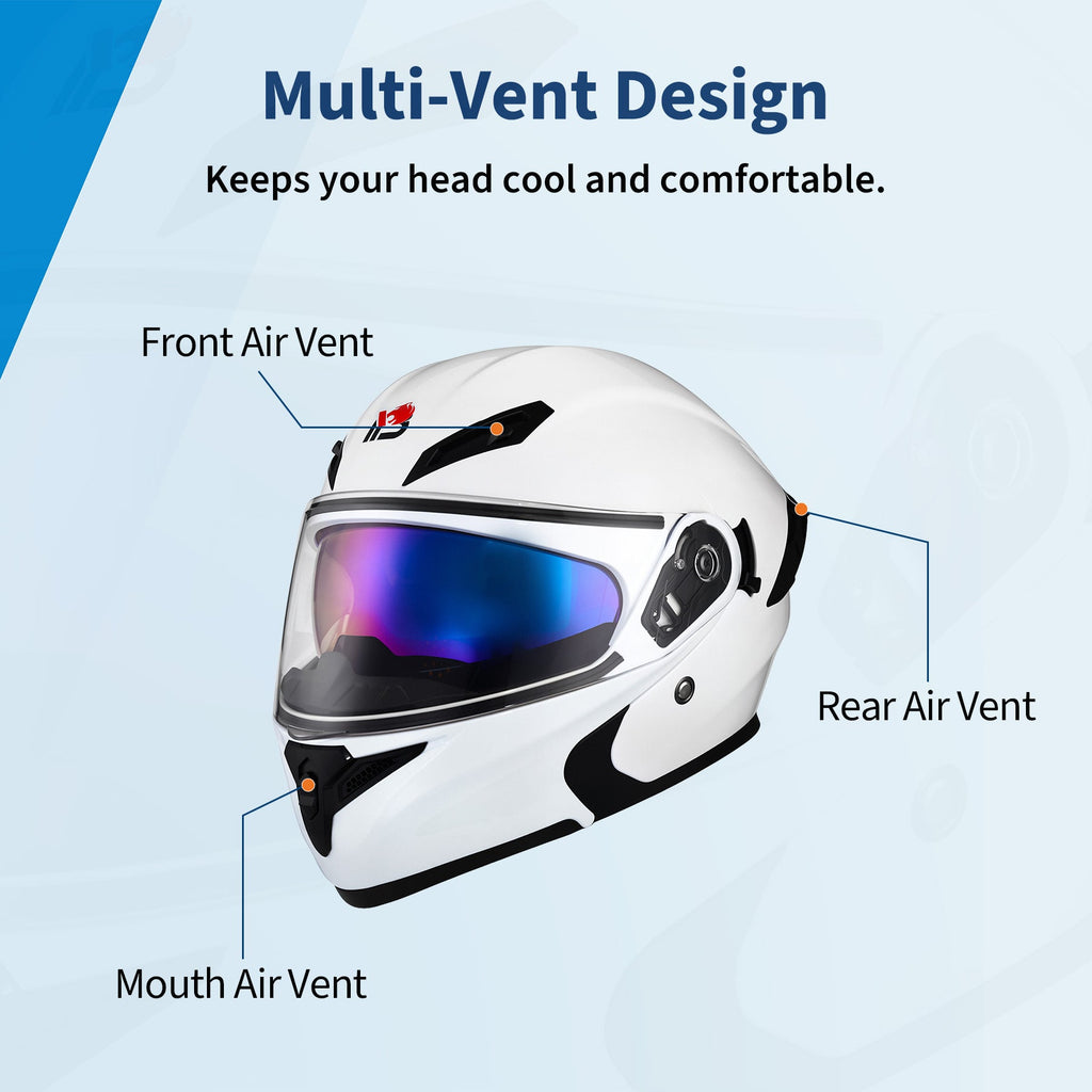 Garvee Full Face Motorcycle Helmet Dual Visor - DOT ABS Shell Adult Motorcycle Helmet for Men Women Off Road Street Bike Motocross ATV, Bright White, L