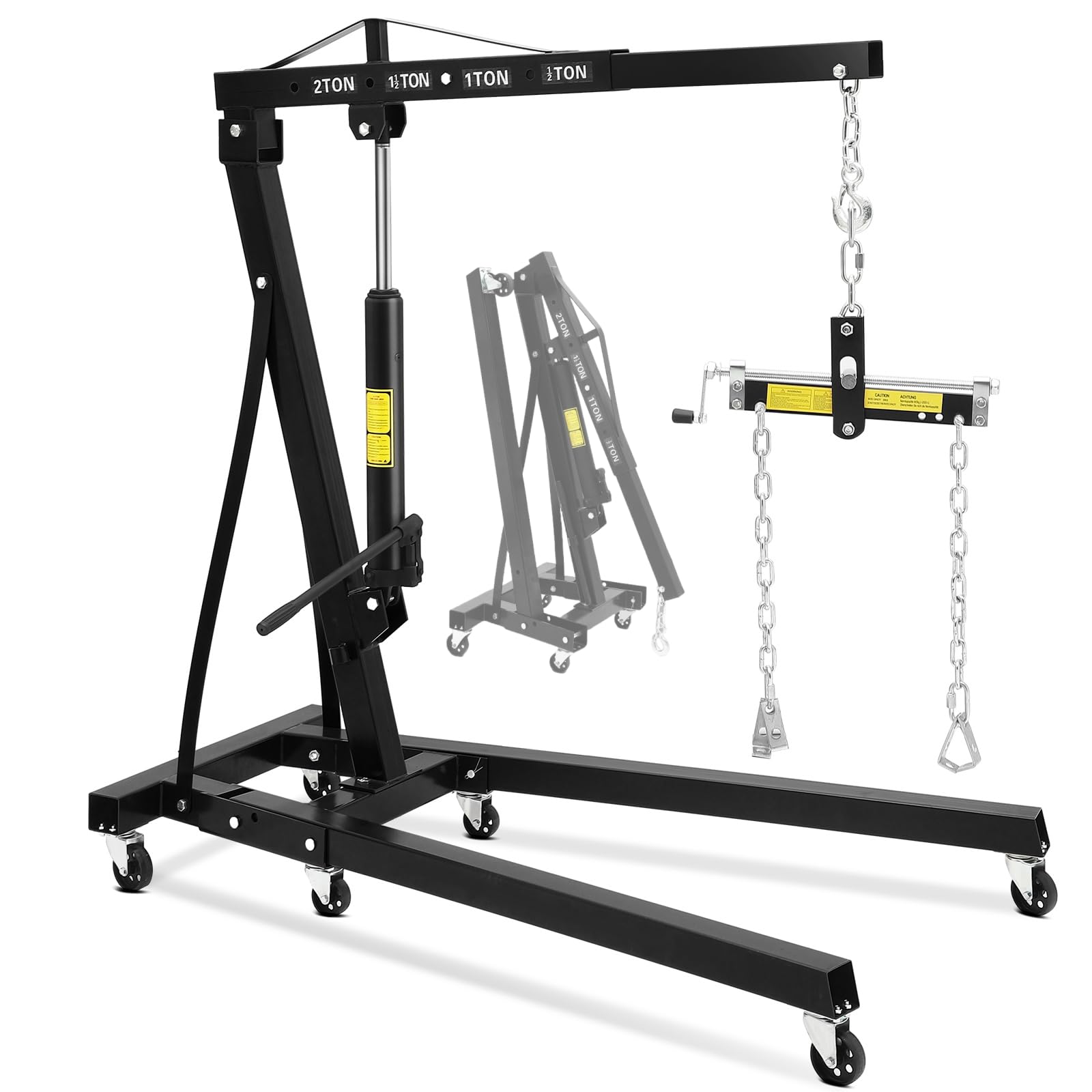 Garvee 2 Ton Folding Hydraulic Engine Hoist with 6 Wheels, Telescopic Boom, Steel Frame, Foldable Design, 4400 Lbs Capacity for Garage Workshop, Black