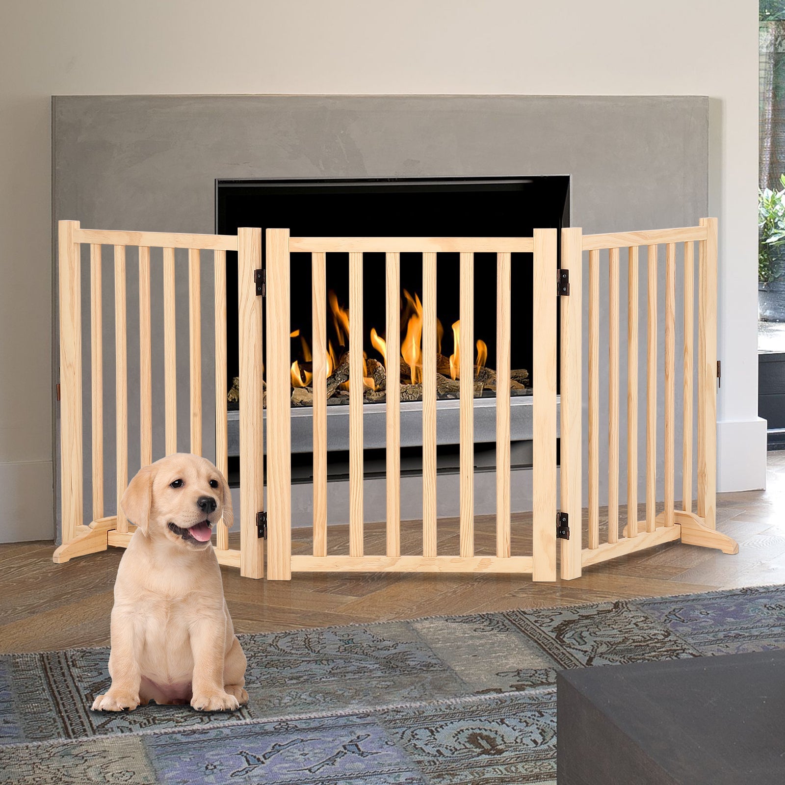 Garvee Wooden Freestanding Dog Gate, Collapsible Pet Gate with Support Feet, Indoor Dog Fence for The House,Doorways, Stairs，Expandable Pet Fence -3 Panel H:24”
