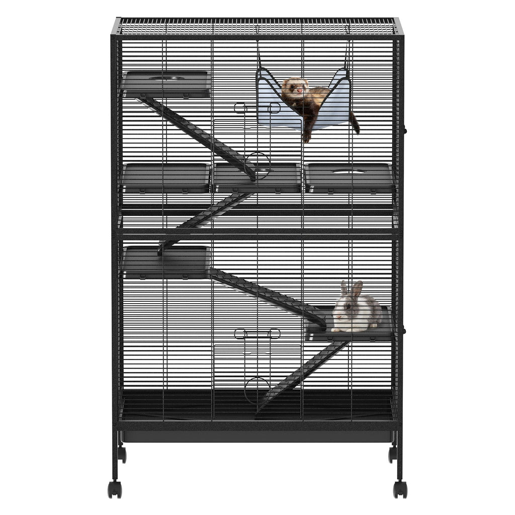 Garvee 50"H Ferret Cage, Multi-Level Small Animal Cage on Wheels, 6 Removable Platforms & Hammock, 5 Ramps & Hammock, Ideal for Guinea Pigs, Rabbit, Sugar Glider & Small Animals