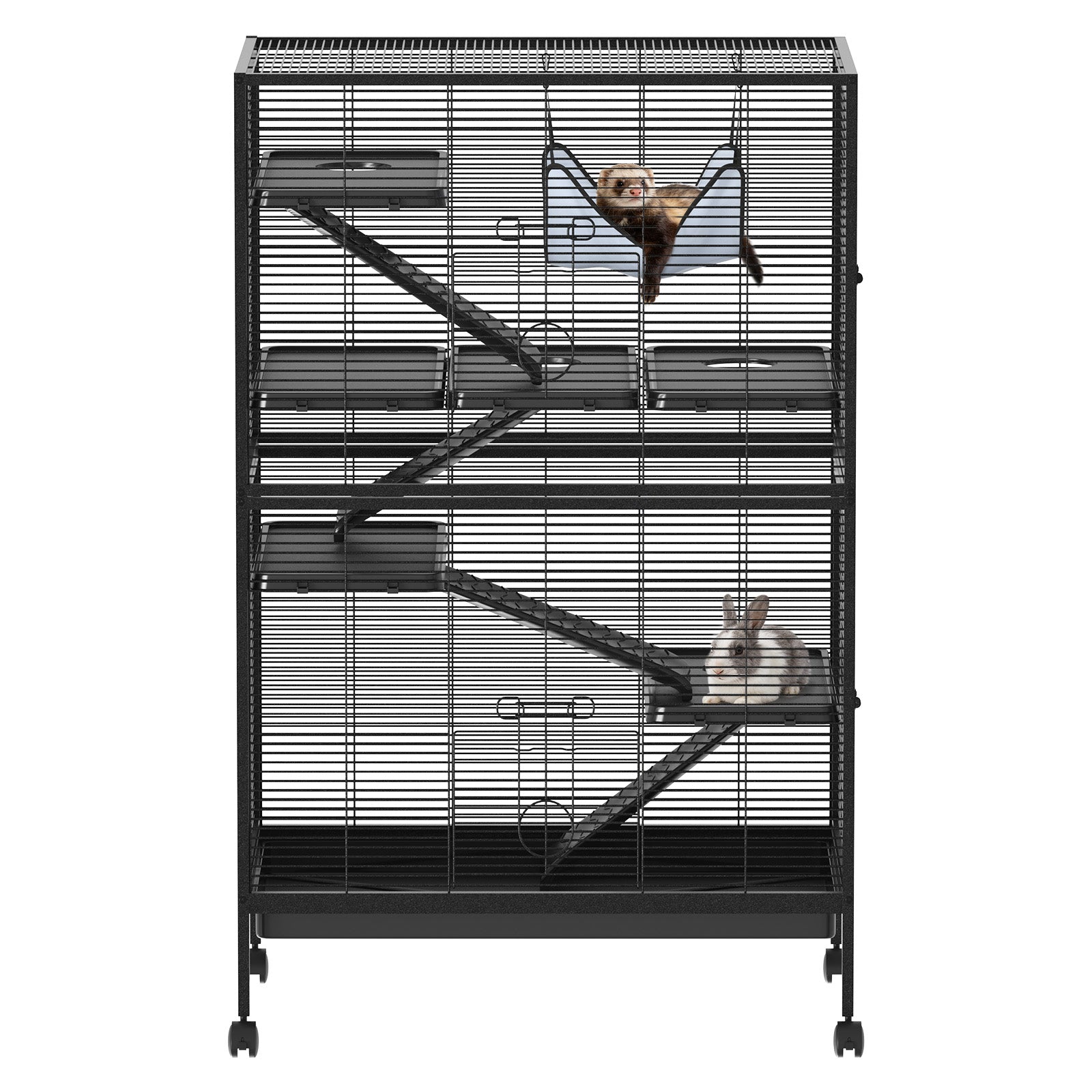 Garvee 50"H Ferret Cage, Multi-Level Small Animal Cage on Wheels, 6 Removable Platforms & Hammock, 5 Ramps & Hammock, Ideal for Guinea Pigs, Rabbit, Sugar Glider & Small Animals
