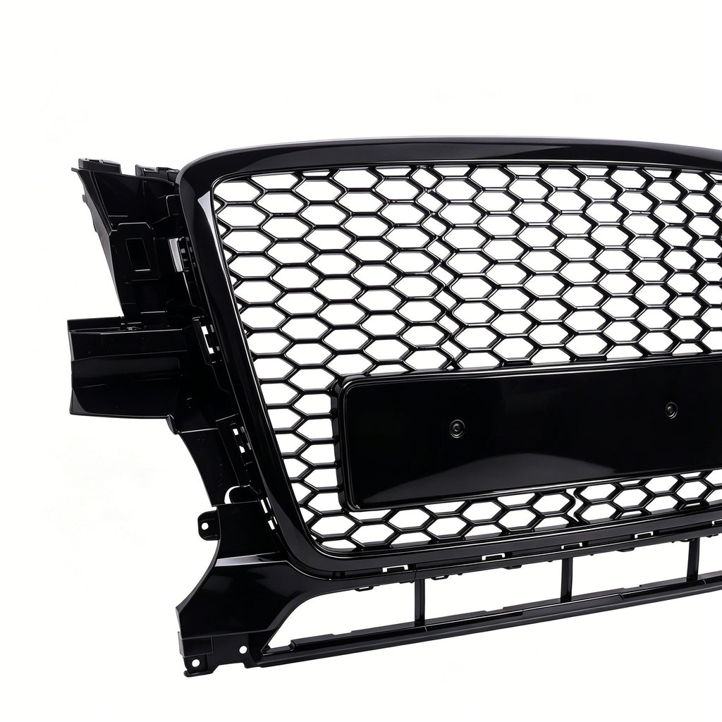 Garvee Sporty Honeycomb Front Center Grille with Fog Light Bezels for Audi Q5 2009-2012 – Glossy Black ABS – Bumper Guard – No Logo – Lightweight, Durable – Professional Installation – Color: Bright Black