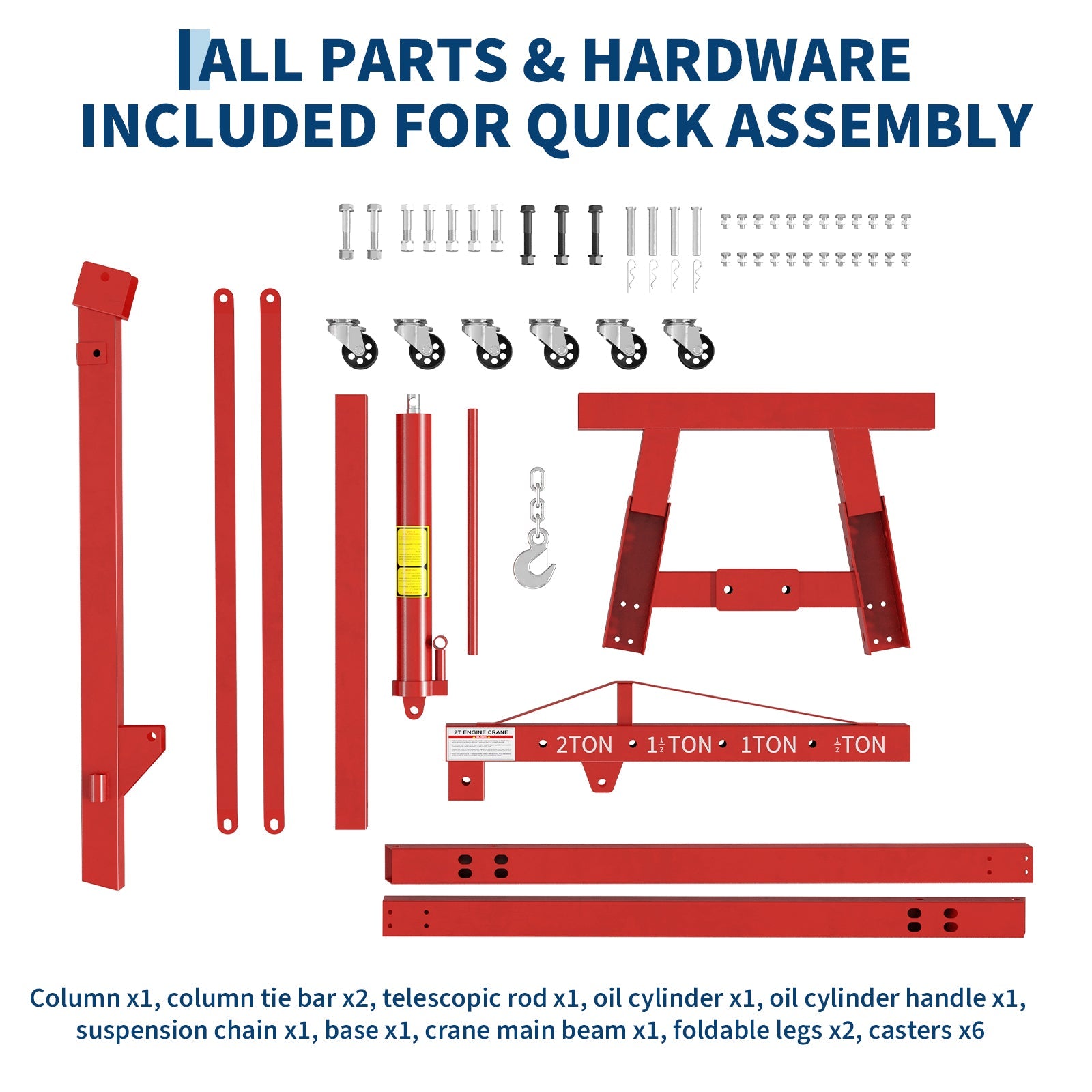 Garvee Heavy Duty 2 Ton Folding Hydraulic Engine Hoist & 3/4 Ton Underhoist Support Stand Combo – Steel Shop Crane Cherry Picker with 4-Position Boom – High-Reach Automotive Lift – Red