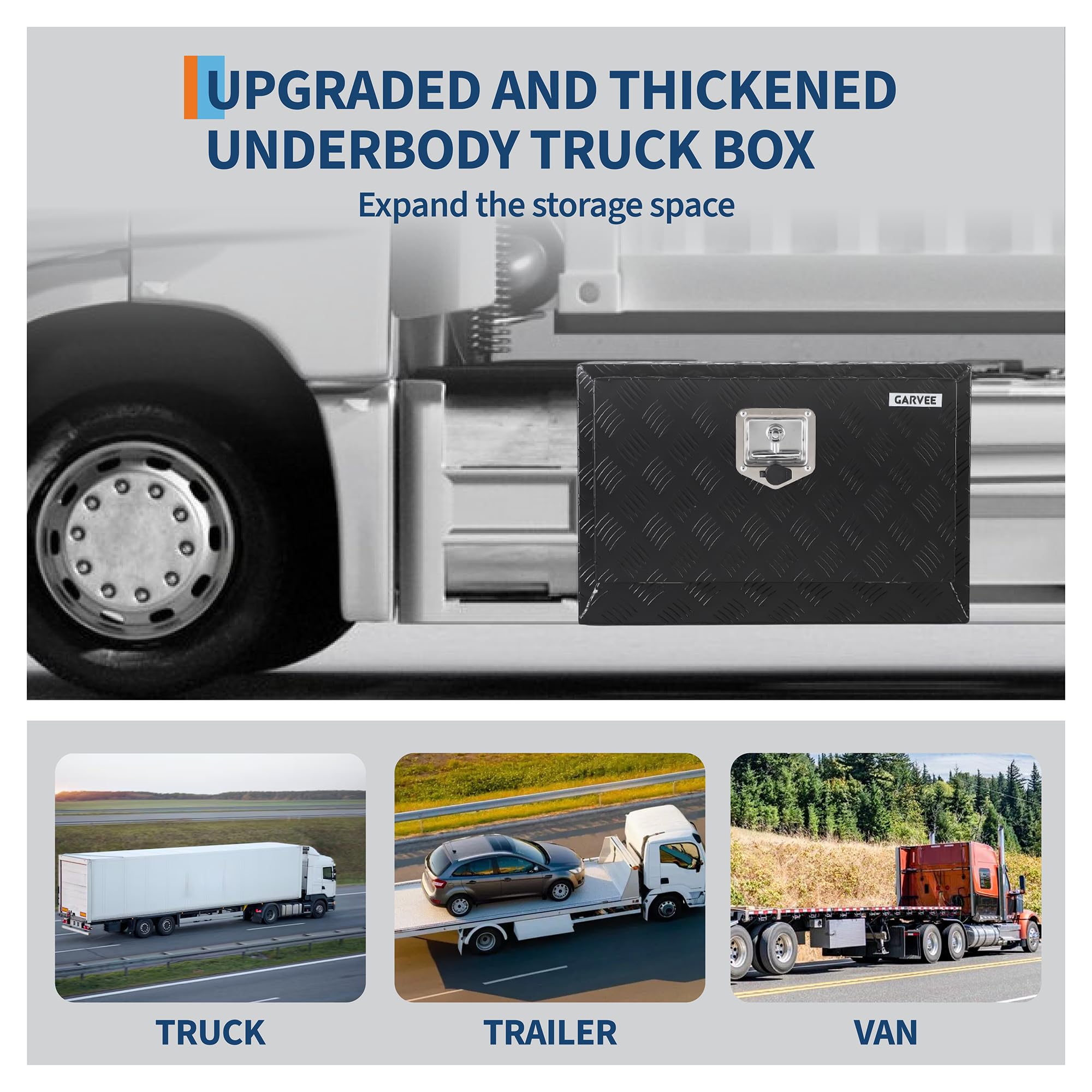 Garvee 36"x14"x16" Underbody Truck Tool Box - Heavy-Duty Aluminum Diamond Plate, Lockable Waterproof Design with T-Handle Latch and Keys for Pickup, Van, and Trailer, Black