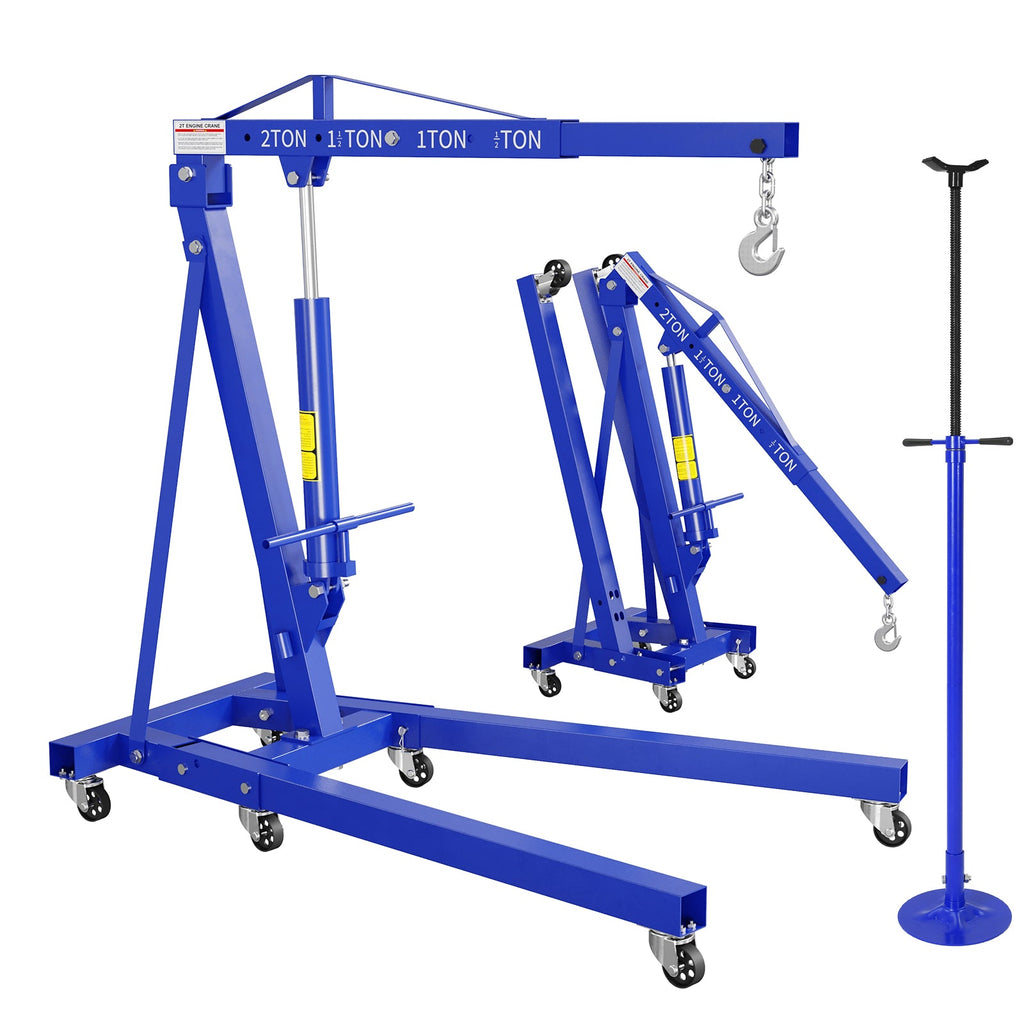 Garvee 2 Ton Folding Hydraulic Engine Hoist with Leveler and Safety Stand, 4400 lbs Capacity Heavy Duty Shop Crane Cherry Picker, 8 Ton Ram,