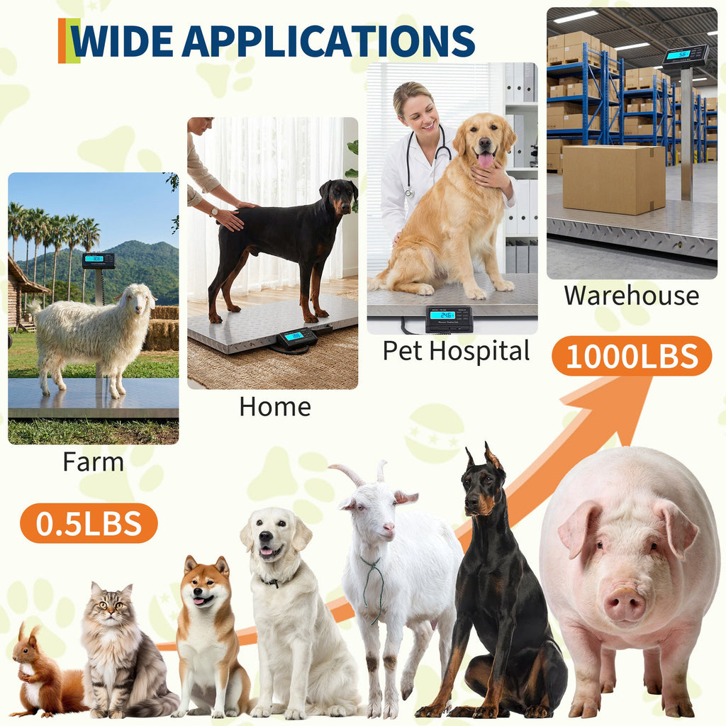 Garvee Digital Livestock Scale – 1100 lbs Capacity Large Veterinary Dog Scale with Non-Slip Steel Platform, Heavy Duty Floor Weight Scale for Goats, Sheep, Pigs, and Farm Animals (Silver)