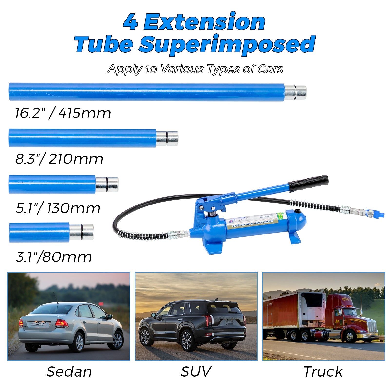 Garvee Porta Power Hydraulic Jack Kit – 4 Ton, 8,800 lbs Heavy Duty Frame Repair Set, 3.9ft (1.2m) Oil Hose, Portable Auto Body Frame Straightener for Car, Truck, Garage, Storage Case Included, FLD-4T-1.2m Hydraulic Separation Top Repair Kit Blue