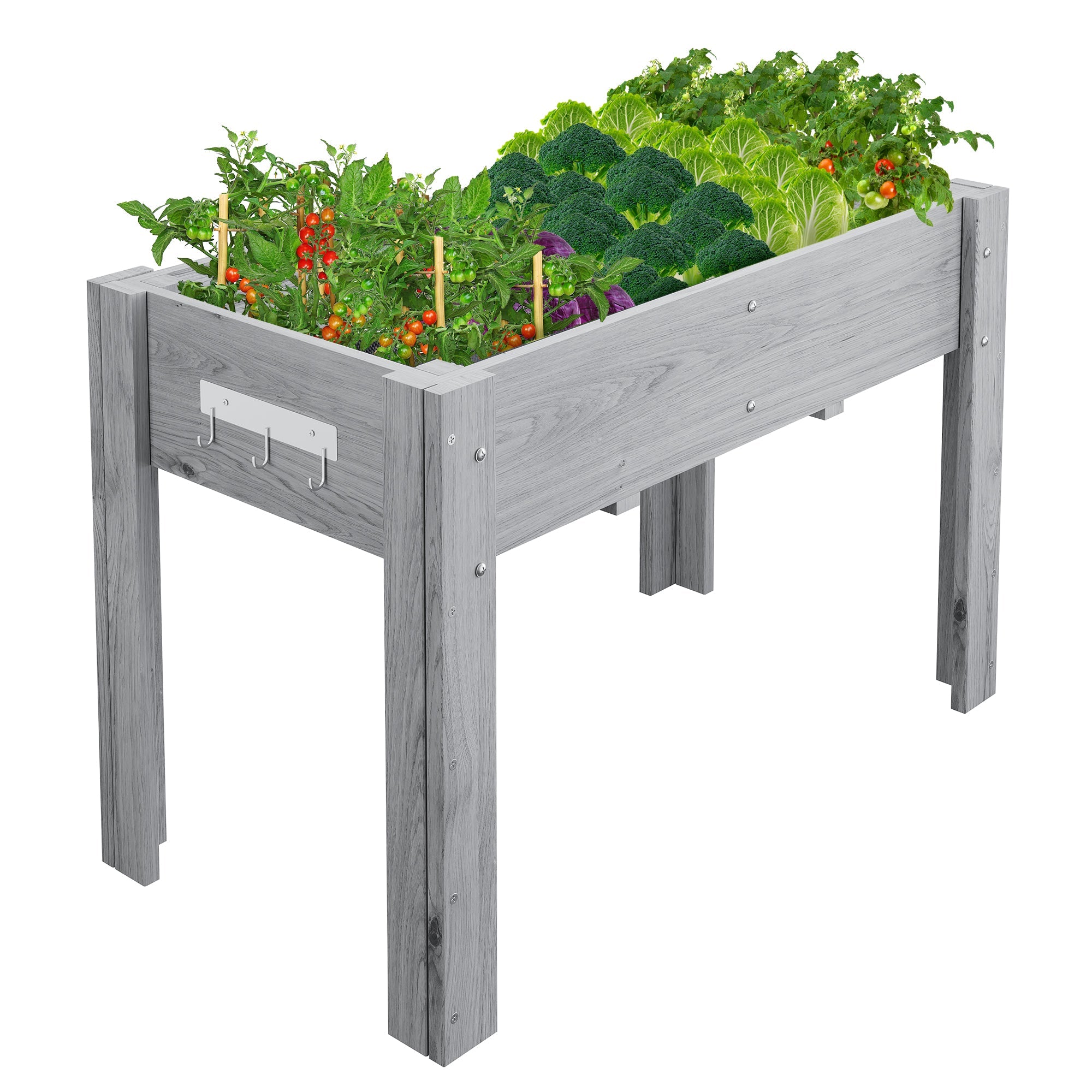Garvee Ergonomic Wooden Raised Garden Bed with Legs & Hooks, 47" x 30" x 22" Large Outdoor Planter Box with Non-Woven Liner, Easy Assembly for Vegetables, Herbs & Flowers, Gray