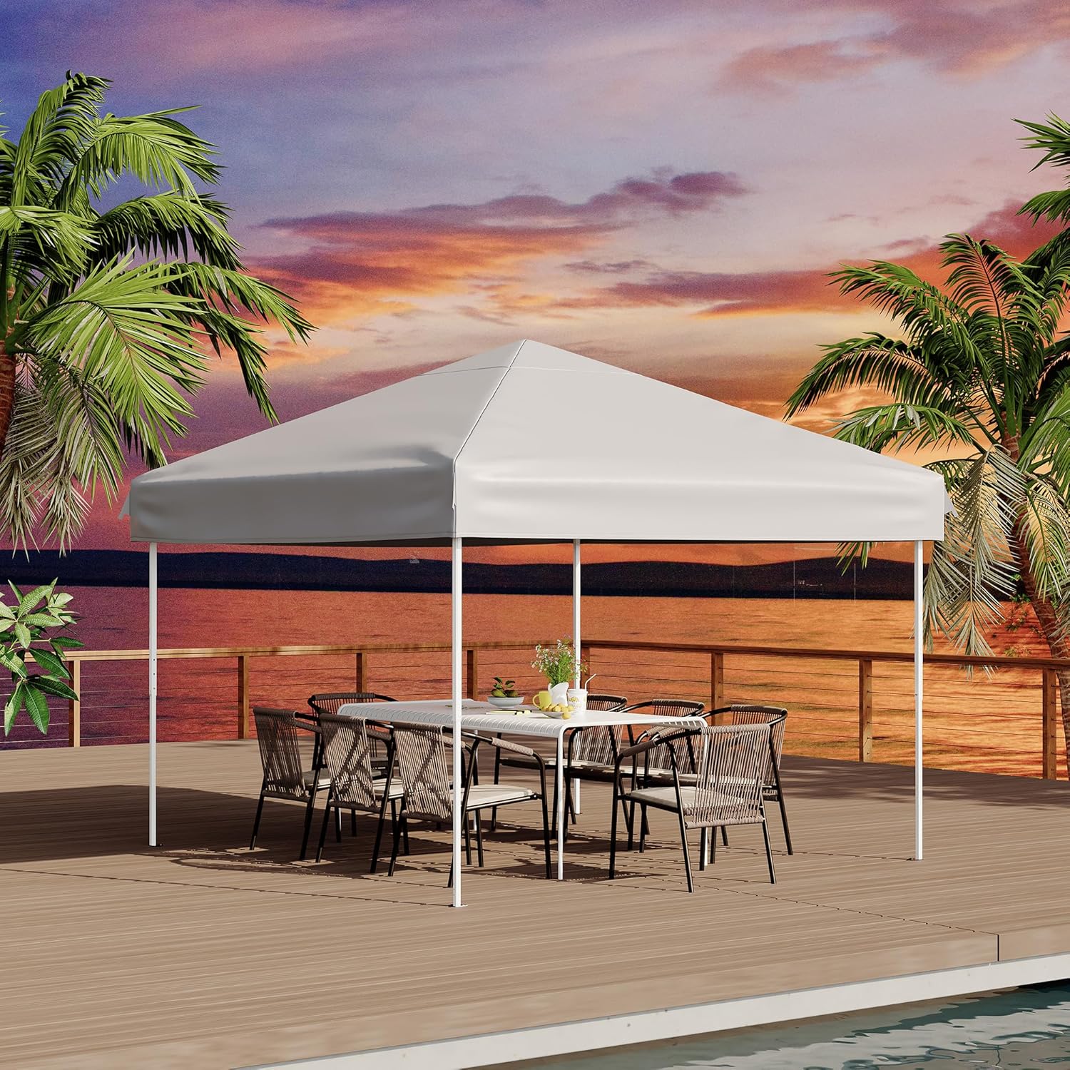 Garvee 10' × 10' Pop Up Canopy Tent with 4 Removable Sidewalls, UPF 50+ Outdoor Shelter with 3 Height Settings, Steel Frame, Carry Bag, Stakes, Ropes and Sandbags, White