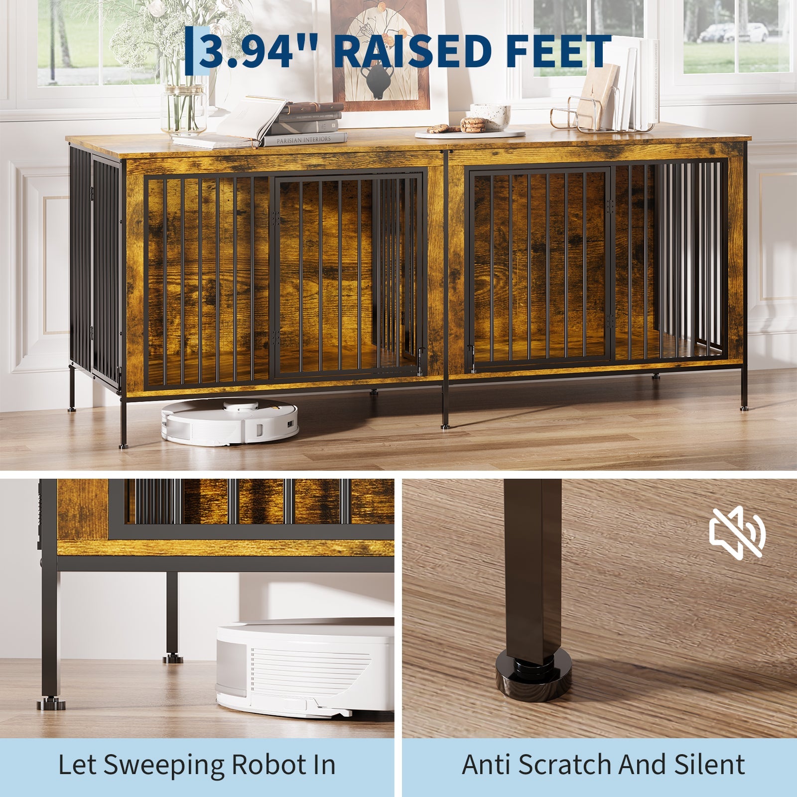 Garvee XL Dog Crate Furniture for 2 Dogs, Heavy Duty Double Dog Crates for Medium/Large Dogs, Dog Kennel Furniture Indoor As TV Stand, Extra Large 78.74"w, Rustic Brown