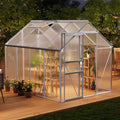Garvee 6 x 8 FT Polycarbonate Greenhouse with Aluminum Frame, Sliding Door & Adjustable Roof Vent, Heavy-Duty Outdoor Greenhouse for Backyard, Garden, Patio