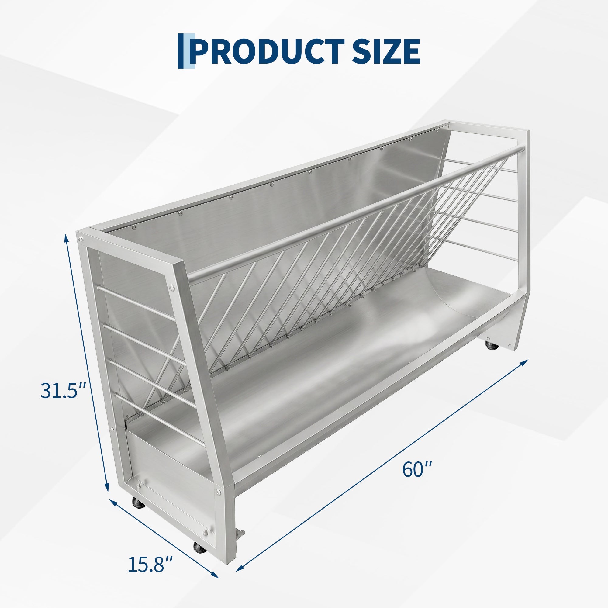 Garvee 5 ft Pasture Hay Feeder - Heavy Duty Galvanized Steel 2-in-1 Freestanding Livestock Hay & Grain Feeder, 60 Gallon Large Capacity for Goats, Sheep, Ponies & Alpacas (Silver)