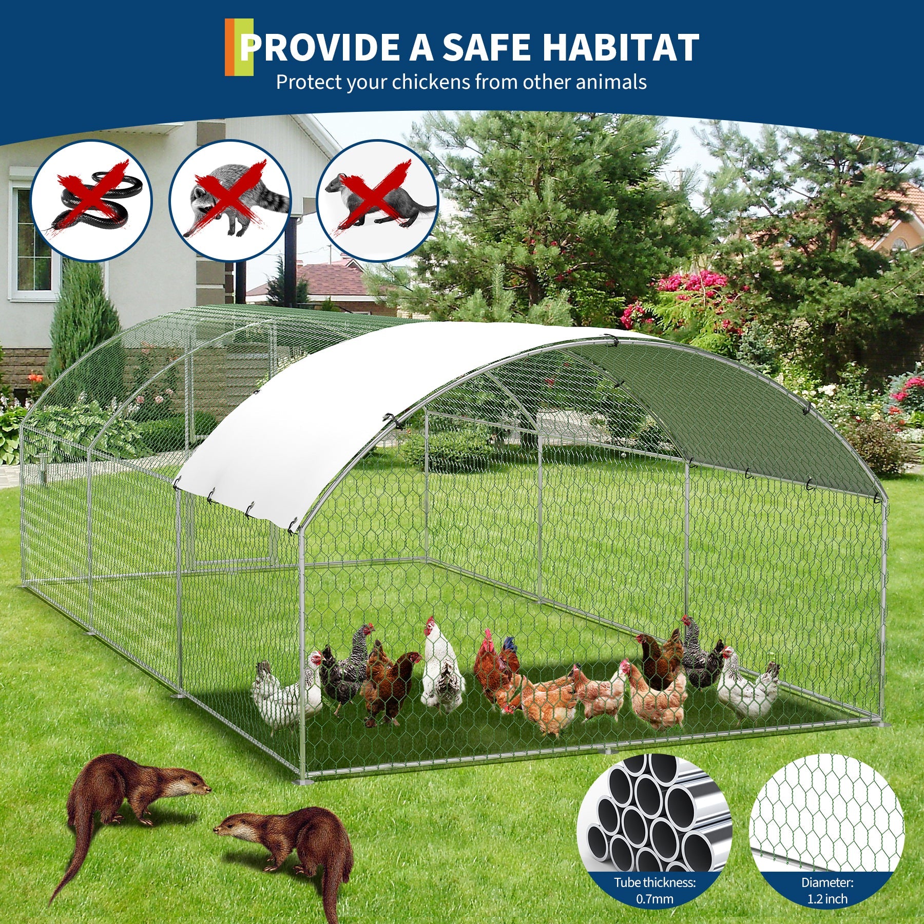 Garvee Heavy Duty Large Metal Chicken Coop - Walk-In Run with Security Lock, Double Doors, Waterproof & UV-Resistant Cover - Outdoor Poultry Cage for Farm & Yard, Size: 9.8' W x 19.7' L x 6.6' H