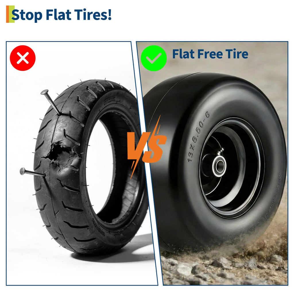 Garvee 2 Pack 13x6.50-6 Flat Free Lawn Mower Tires with 353 LBS Load, Polyurethane, Alloy Steel, Puncture-Proof, 3/4" & 5/8" Bushings for Push Mowers & Garden Carts