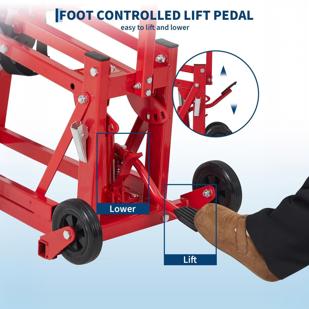 Garvee 550 lbs Heavy Duty Hydraulic Lawn Mower Lift Jack for Zero Turn & Riding Mowers, Adjustable Wheelbase 15.7"-33.8" W & Height 15"-29", Foldable Tractor Repair Hoist with 1m Straps, Red