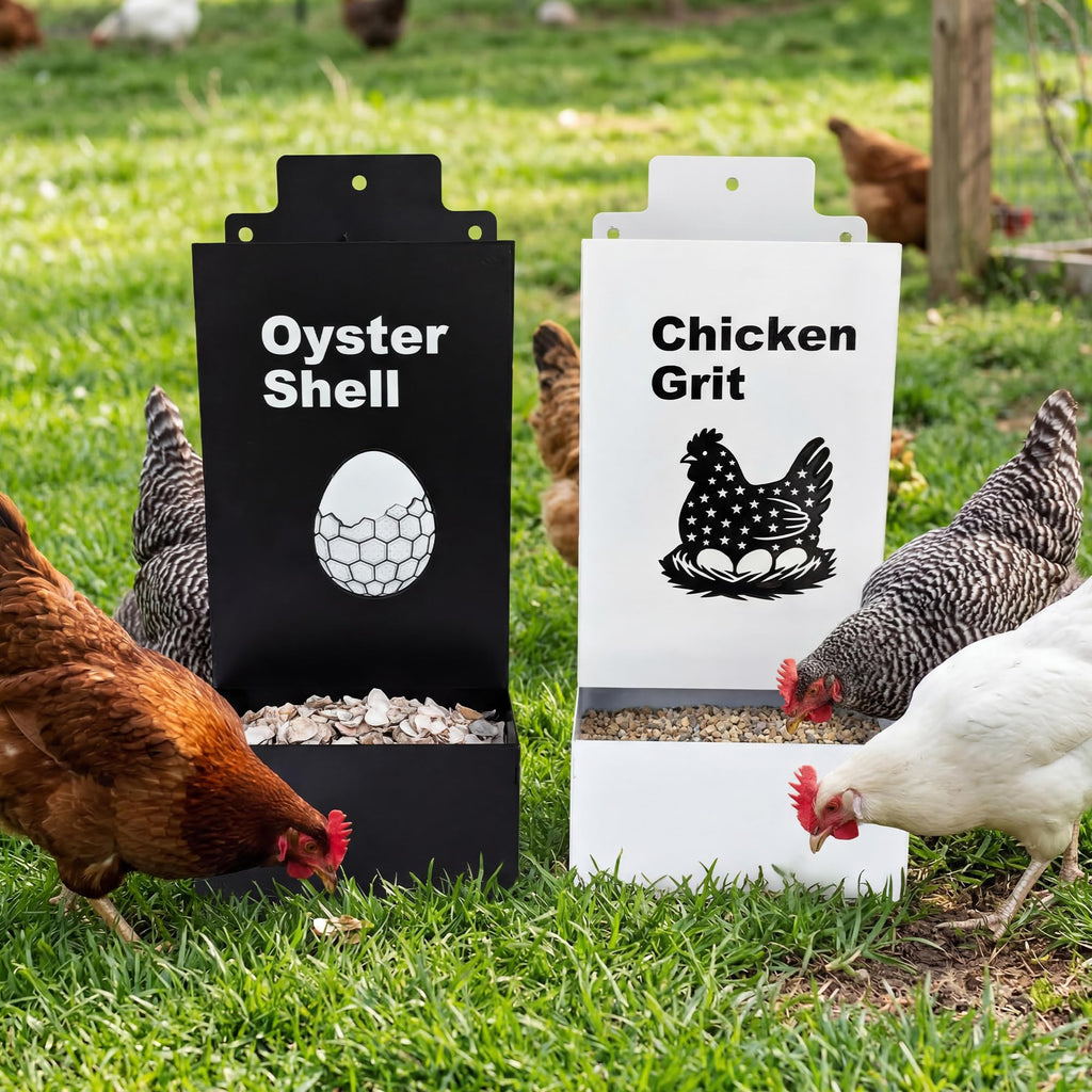 Garvee 9.8" Metal Poultry Supplement Feeders, 2PCS Anti-Waste Chicken Grit Feeder for Coop Fence