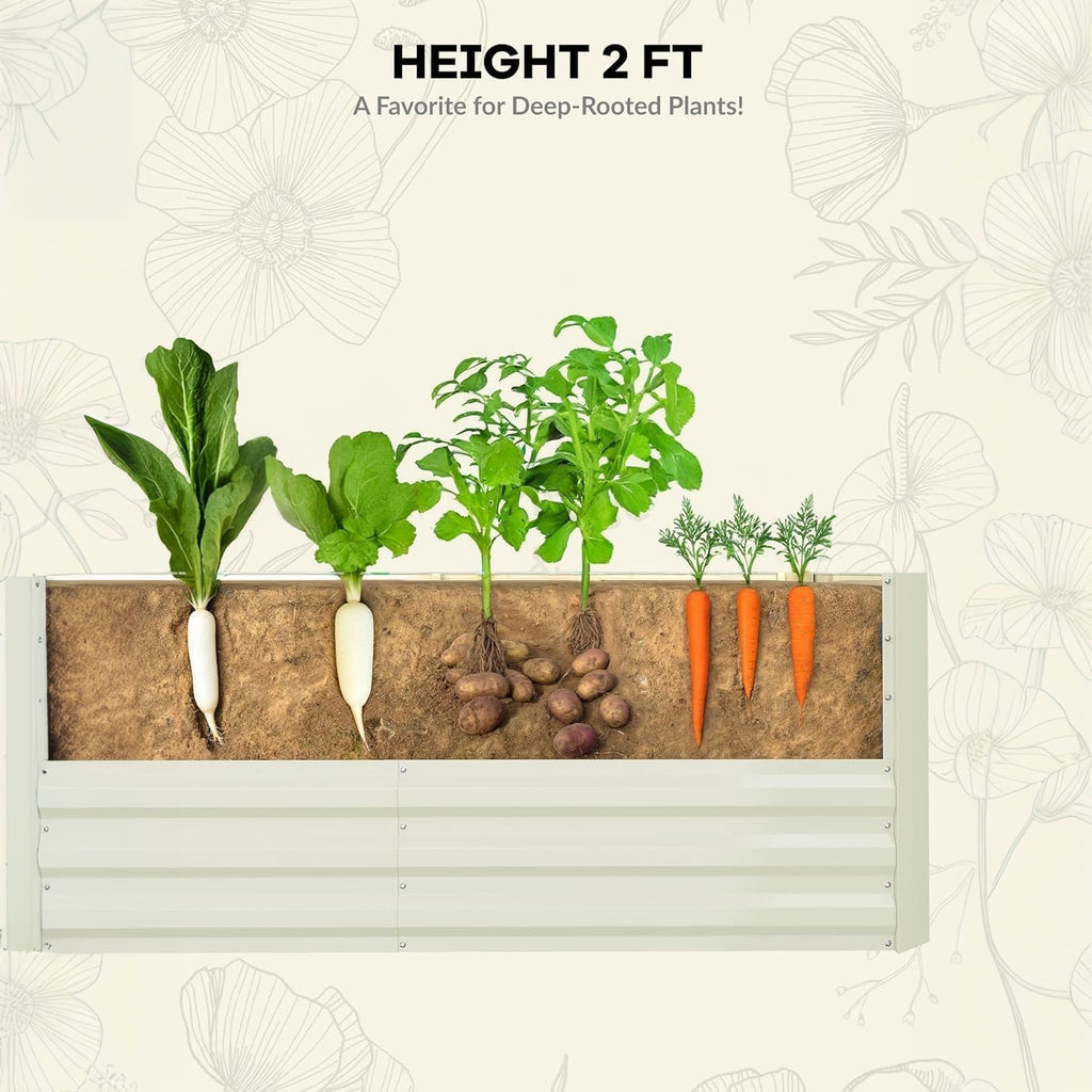 Garvee 2PCS Metal Raised Garden Bed Planter Box, 6x3x2ft - Durable Outdoor Flower & Vegetable Growing Kit - Easy Assembly - Beige - System Default