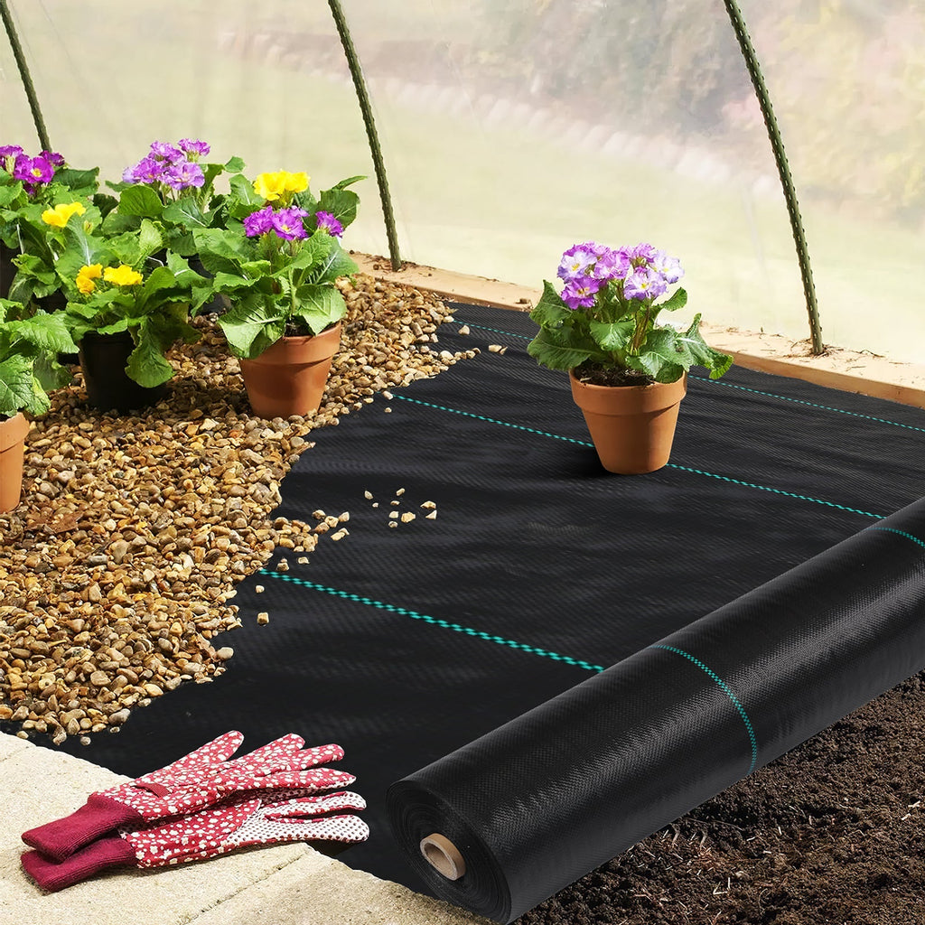 Garvee Weed Barrier Landscape Fabric 6 × 300 FT, 3.2 oz Woven Polypropylene Ground Cover, Permeable Heavy-Duty Weed Control Mat for Driveways, Flower Beds and Gardens, Black