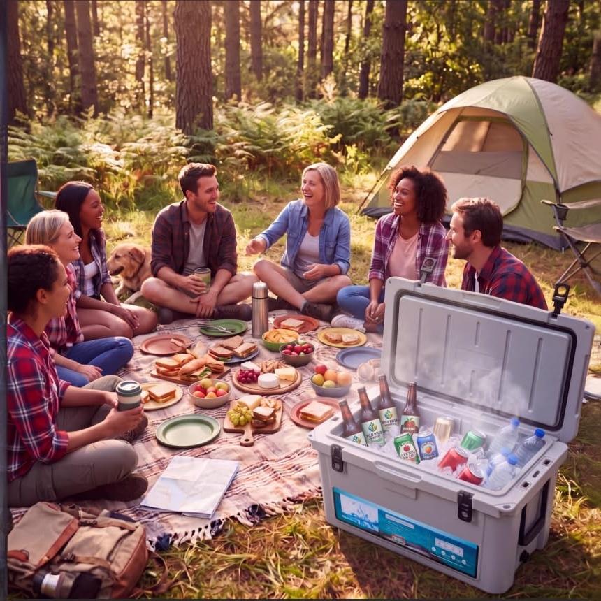 Garvee Extra-Thick Insulated Camping Cooler 75qt - Large Portable Ice Chest Keeps Ice Up to 7 Days - Strap & Handle - For Food, Drinks, Beach, Picnic, Fishing, Boat - Cool Gray - KUER-F-75 Cool Gray GRAY 6C