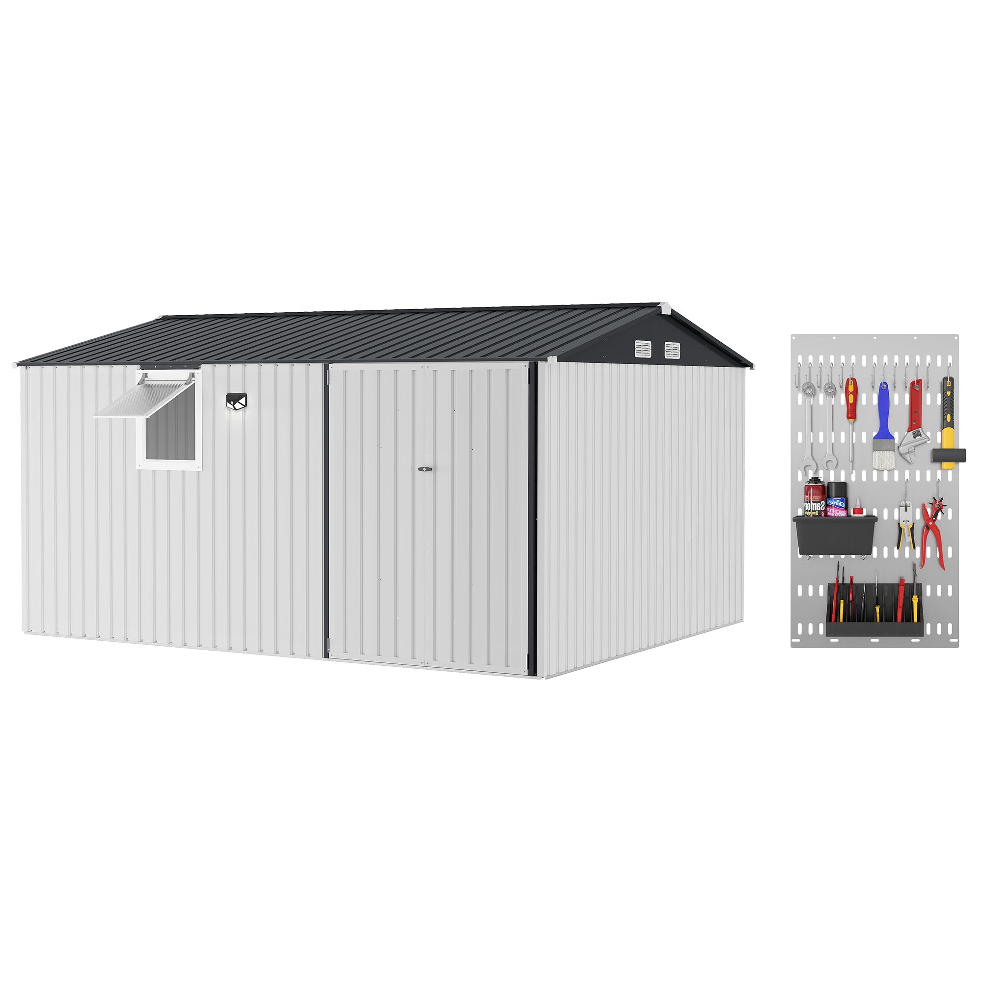 Garvee Outdoor Storage Shed, Metal Storage Cabinet with Lockable Doors & Windows, Heavy-Duty Backyard Storage Unit for Patio, Lawn & Garden
