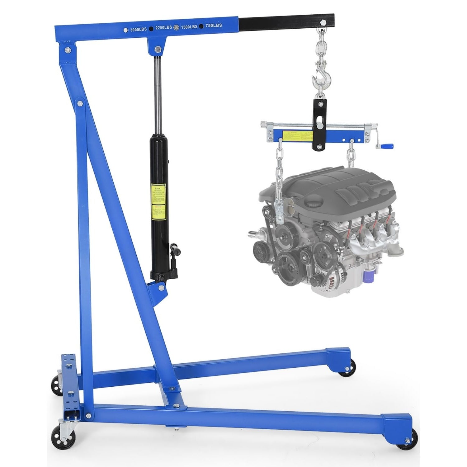 Garvee 3000 LBS Hydraulic Engine Hoist with Lever, 1.5-Ton Telescoping Boom Shop Crane with 4 Heavy-Duty Casters, Garage & Warehouse Cherry Picker for Automotive, Machinery, and Equipment Lifting, Blue