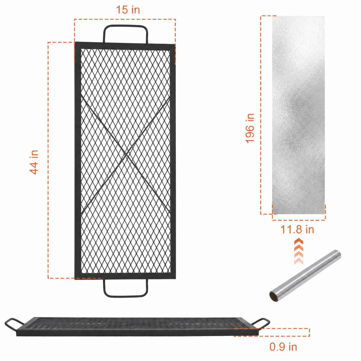 Garvee 44x15 inch Rectangular Fire Pit Grate, 44lbs Load Capacity Heavy Duty Carbon Steel Grill Grate with Handles, 1112°F Heat Resistant Cooking Mesh for Outdoor Camping & Backyard BBQ, Black