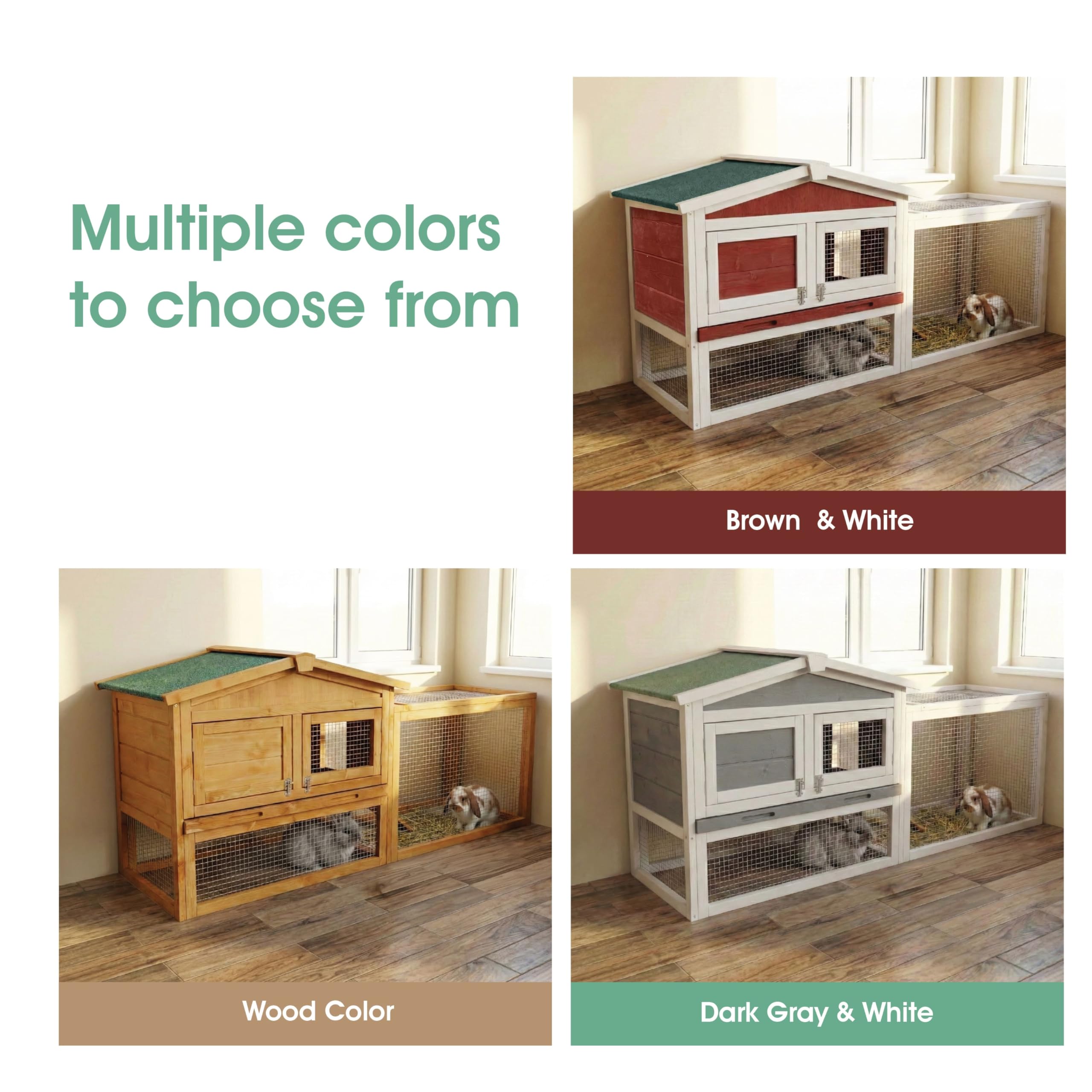 Garvee Large 2-Story Wooden Small Animal Cage for Rabbits, Guinea Pigs & Chickens - Weatherproof Indoor Outdoor Hutch with Anti-Chew Metal Frame, Removable Leak-Proof Tray, Secure Wire Mesh, Rufous White