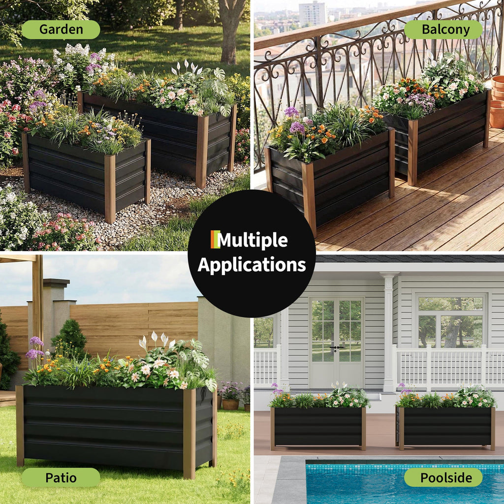 Garvee 2' × 1.3' × 1.5' Aluminum Raised Garden Bed, Deep Planter Box with Drainage Holes, Gray